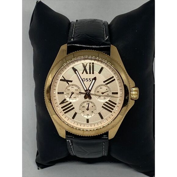 Fossil AM4511 Women's Black Leather Analog Dial Quartz Genuine Wrist Watch XR818 - Picture 1 of 12
